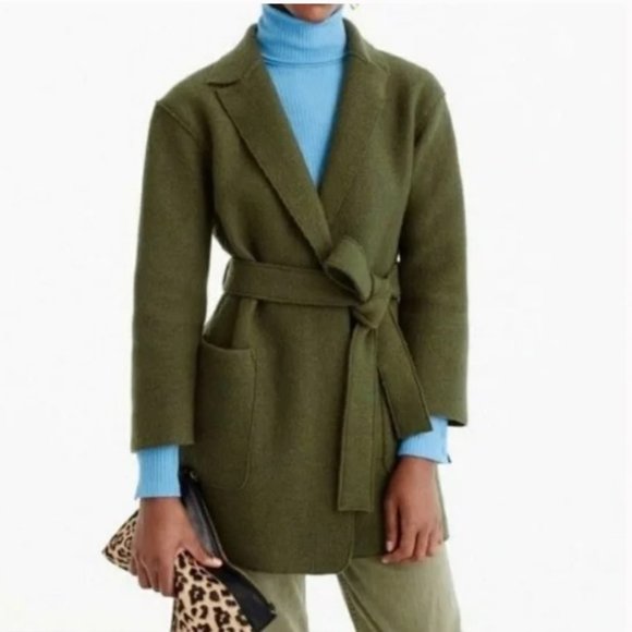 J. Crew Women's Wrap Coat In Boiled Wool Moss Green Size Large - Picture 15 of 15